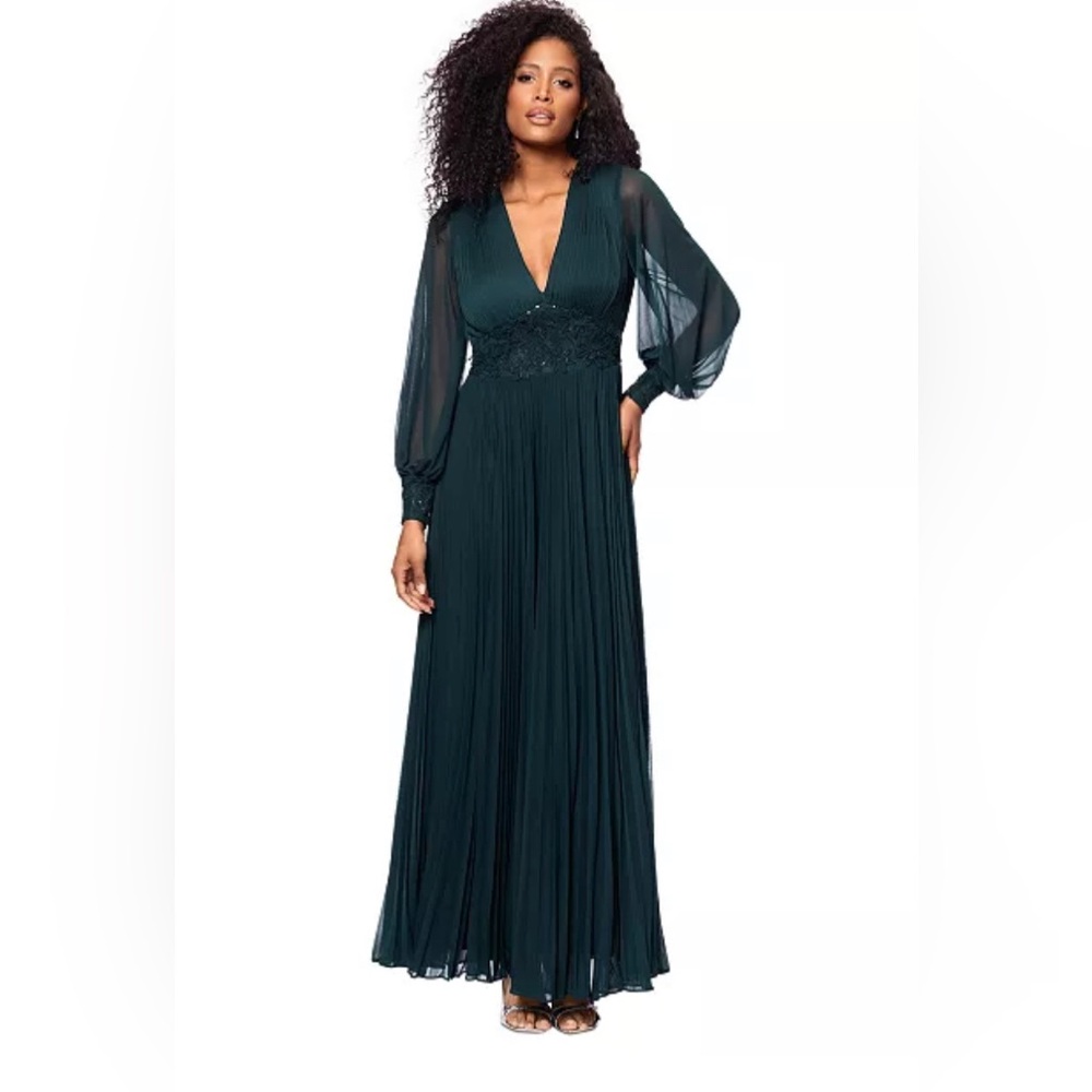 Betsy & Adam Women's Green Long Mesh Sequin-Waist Dress